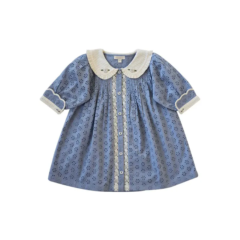 Children\'s Dress 2024 Summer BD Girls Heavy Industries Embroidery Sweep Puff Sleeve Shirt Dress Girls Top Dress【Pre-sale May15th