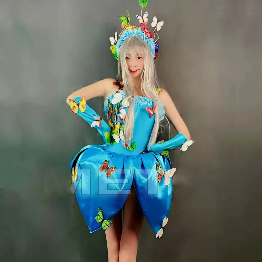 Festival Party Big Petal Butterfly Dress 4 Colors Women Dance Team Show Stage Wear Singer Performance Clothes Dancer DS Costume