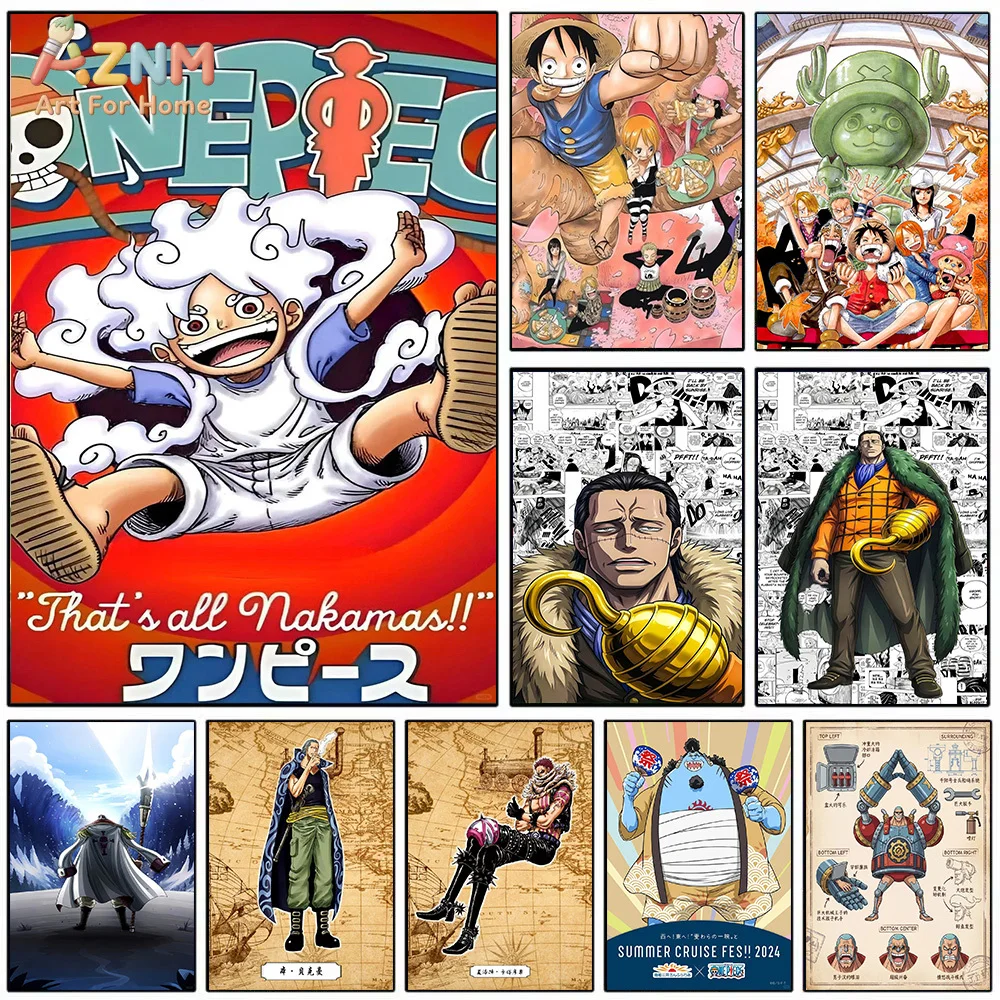 AZNM One Piece Anime Luffy Gear 5 Crocodile Zoro Jinbe, impresión artística en lienzo para pared, póster decorativo para el hogar, sin marco