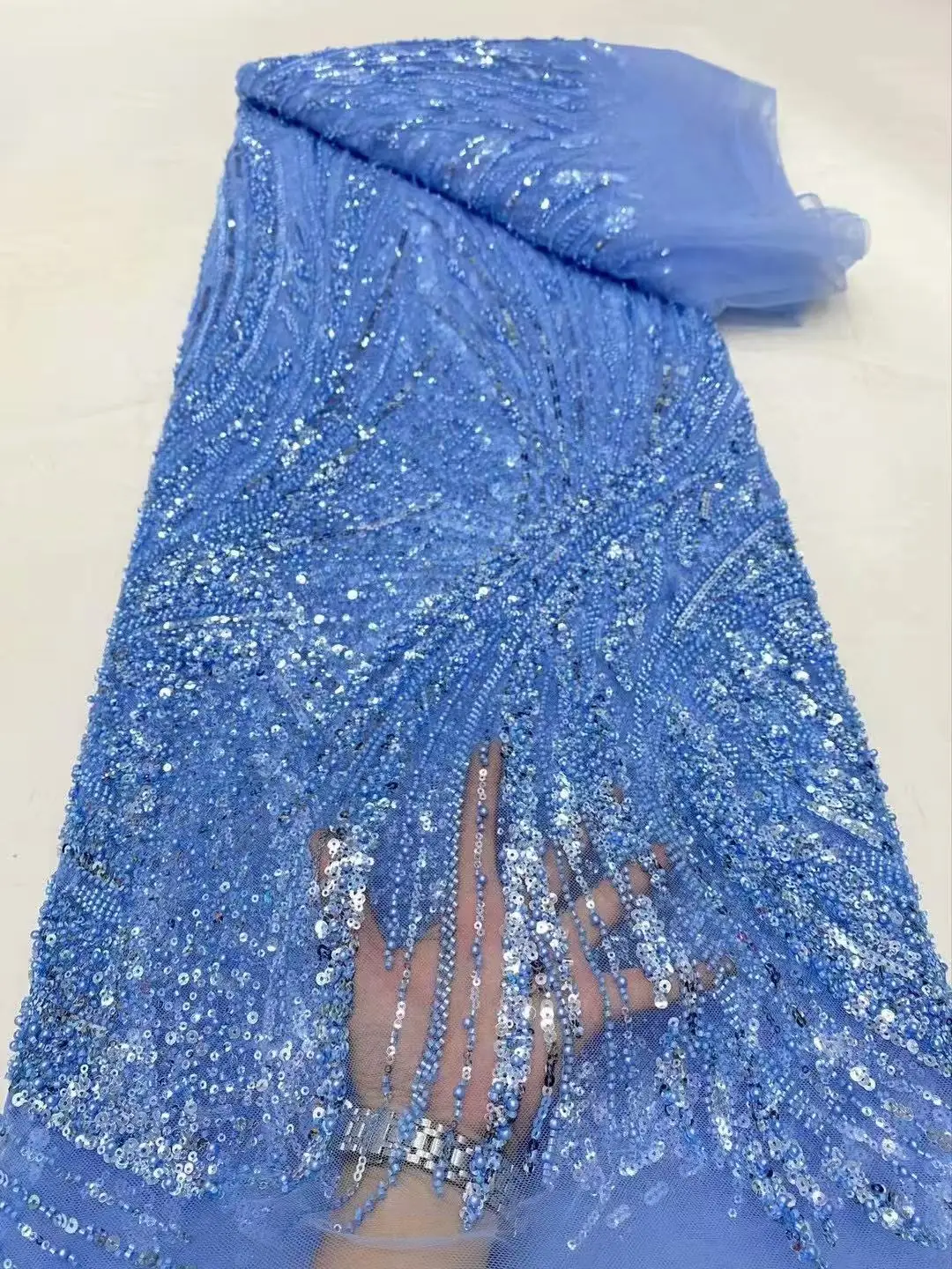 

2025 High Quality African Lace Fabric Sequins Mesh Lace France Luxury Beads 3D Embroidered Tulle Lace Fabric for Sewing