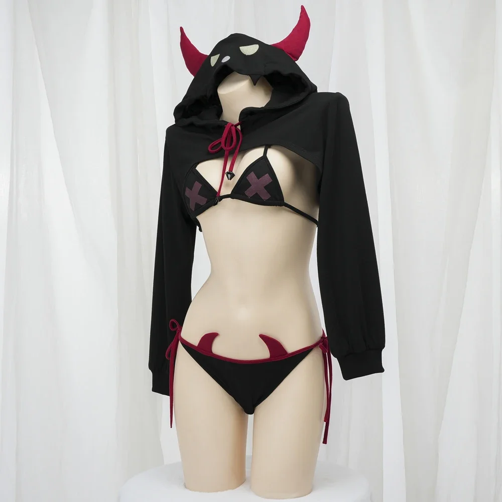 Juego de Anime Demon Kingdom Devil Little Elf, uniforme de Halloween, capa de cuerno con capucha, trajes, disfraz de Cosplay, ropa interior para niñas