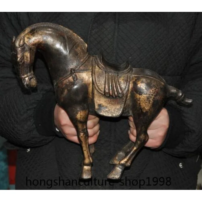 

12&Apos;&Apos; China Bronze Gilt 12Zodiacs Success Animal Horse Steed Fengshui Statue 30cm