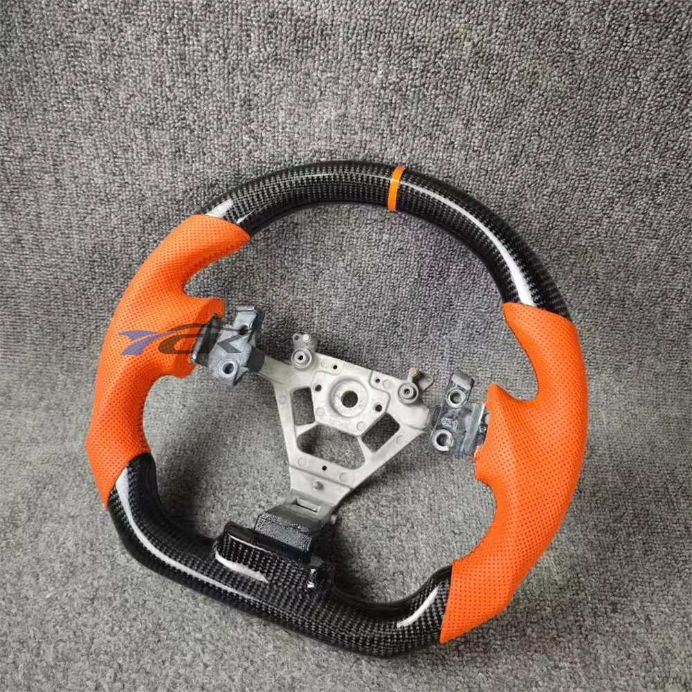 

For Nissan 350Z 2003 2004 2005 2006 2007 2008 2009 Custom Carbon Fiber Orange Perforated Leather Steering Wheel