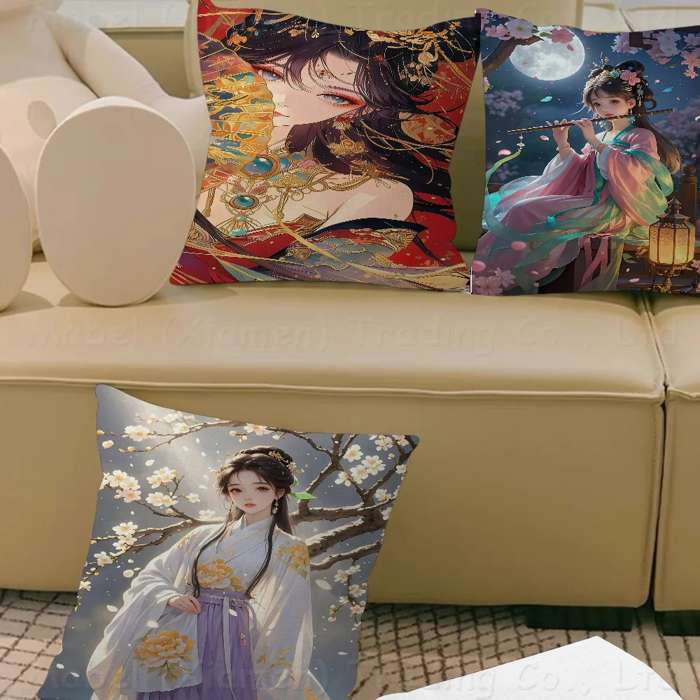 

Chinese Luxury Ancient Style GirlMaple Design Cushion Cover Happy Autumn Harvest Decor Holiday Decorati Pillow Cover