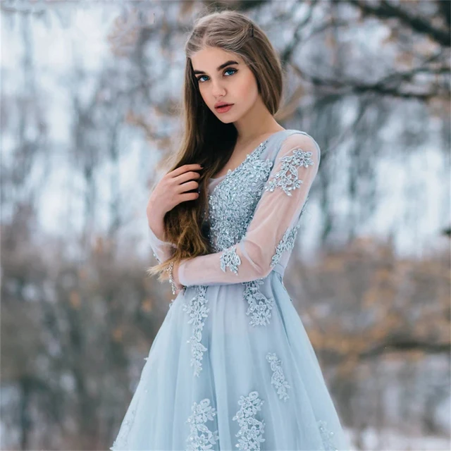 Light blue lace dress long sleeve deals