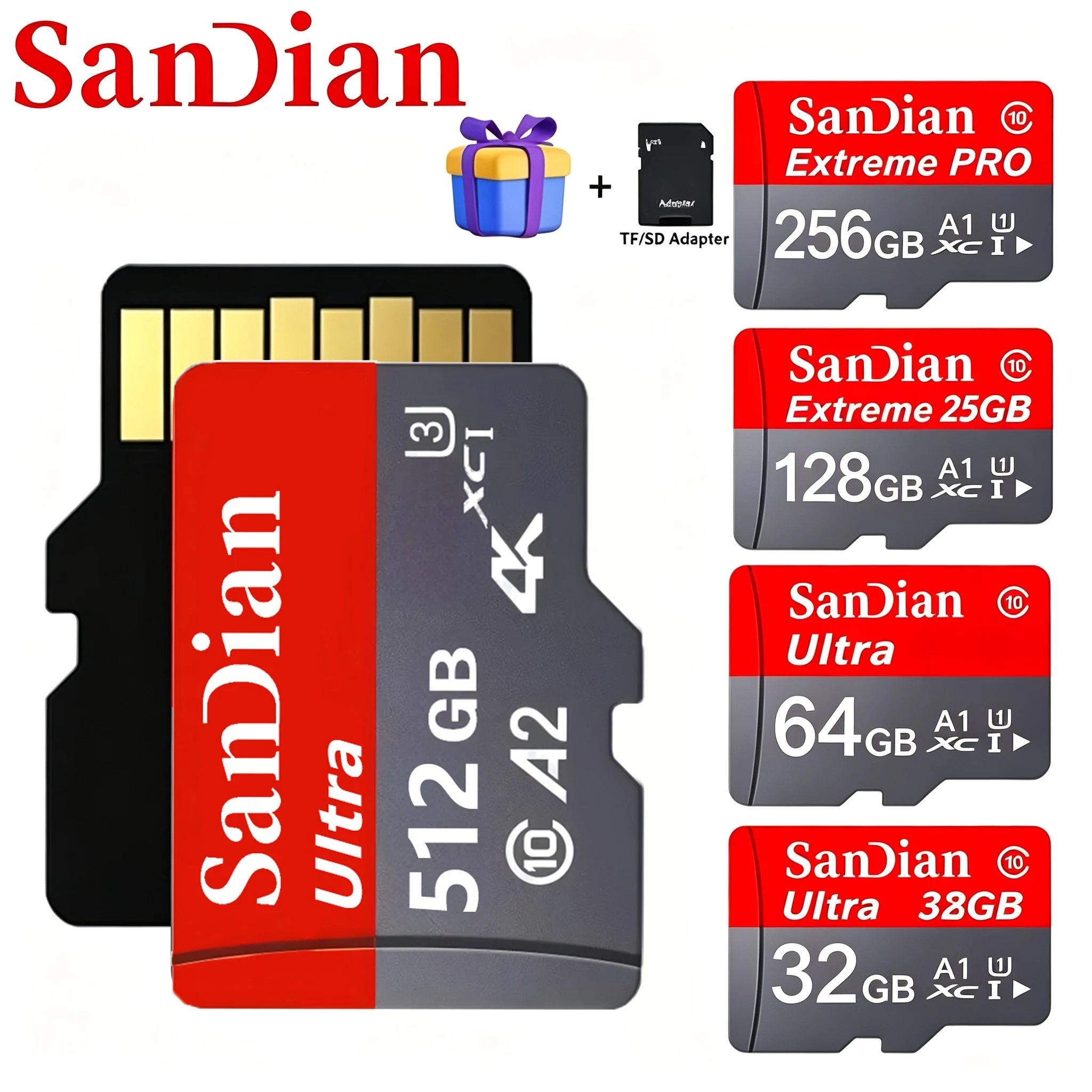 SD Cards 64GB 512GB 256GB Memory Card Micro TF SD Card TF Cards Read 90MB/s Hot Swap for GPS/MP3 Player/Sport Camera/Car DVR