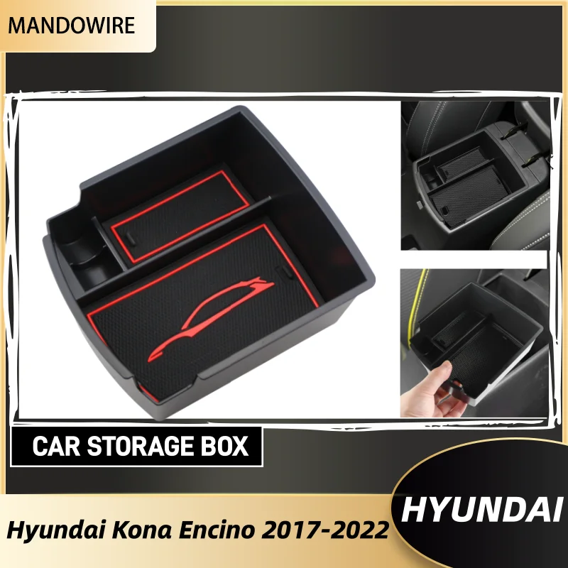 

Car Center Console Tray Armrest Storage Box Organizer Interior For Hyundai Kona Encino 2017 2018 2019 2020 2021 2022 Accessories