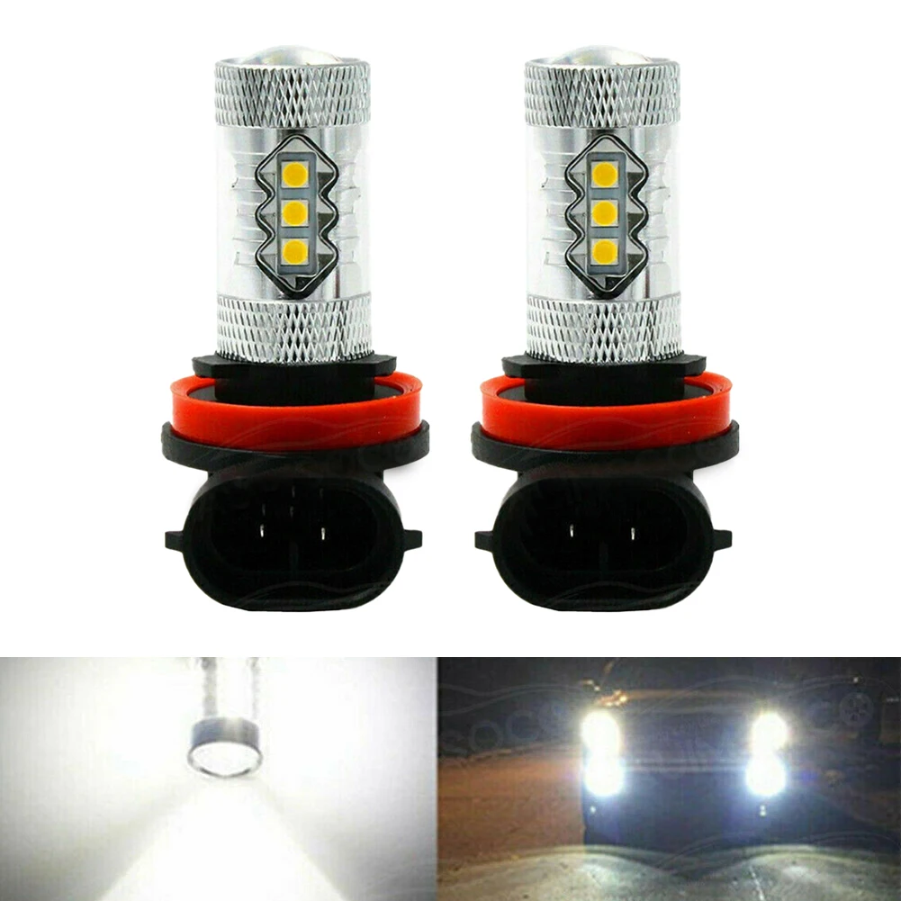 2pcs H11 LED Fog Light Bulbs 6000K 80W White High Power Lamps Bulb DRL Kit 12V 24V Auto Lamp