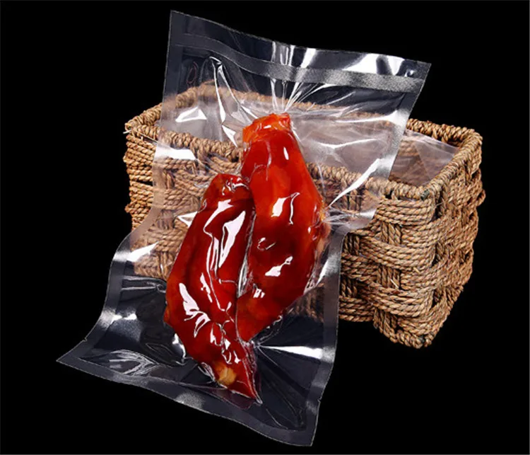 50PCS/100PCS Open Top Clear Plastic Vacuum Storage Bag Heat Sealing Sausage Meat Food Vegetables Fresh Keeping Packaging Pouches