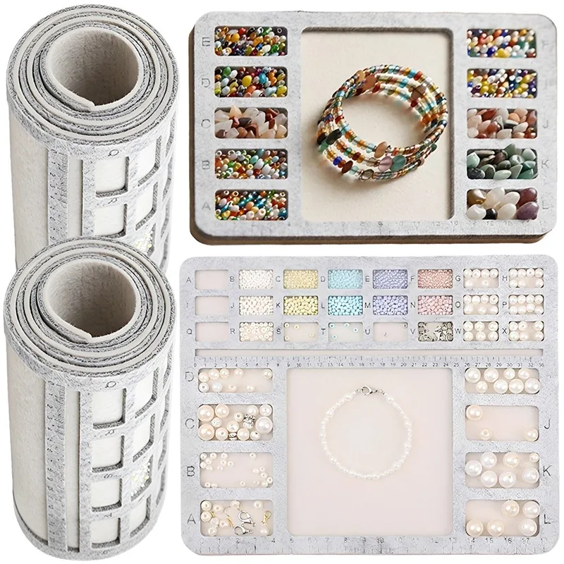 Bead Mat Organizer Non-Slip Beading Board with Compartments and Scale for Jewelry Making DIY Craft Felt Work Pad Anti Roll Gift