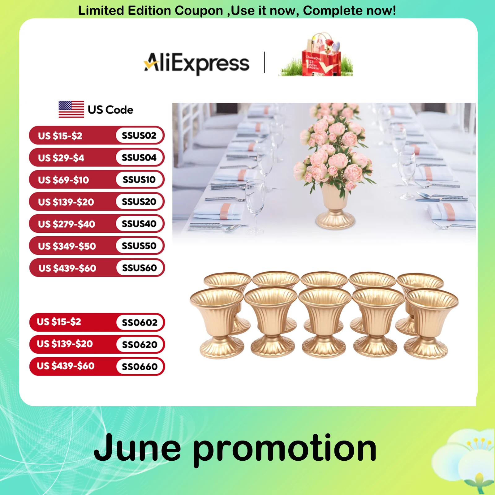 

10 Pcs Trumpet Gold Metal Vases Wedding Party Centerpieces Retro Decor Vase