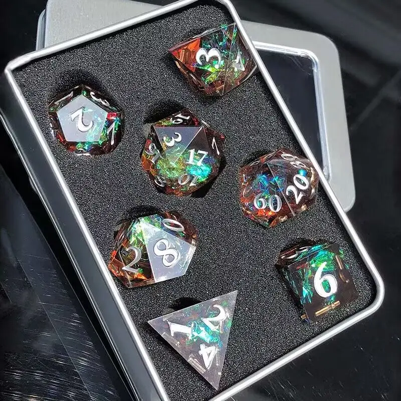 Dice Metal Box Standard Size Dice Metal Box 7pcs D4 D6 D8 D10 D% D12 D20 Set Storage Dice Set With Protective Foam Metal Box