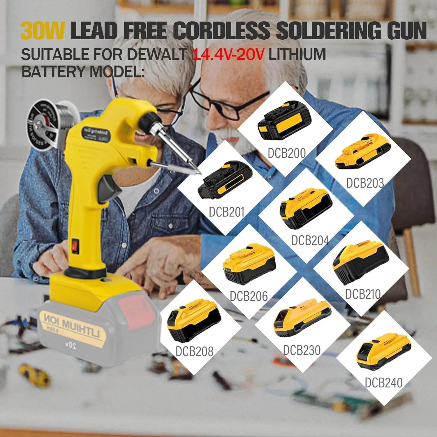 Saldatore Cordless da 30W per batteria Dewalt 20V Kit pistola per saldatura ad alimentazione automatica con punte per saldatura da 5 pezzi (senza