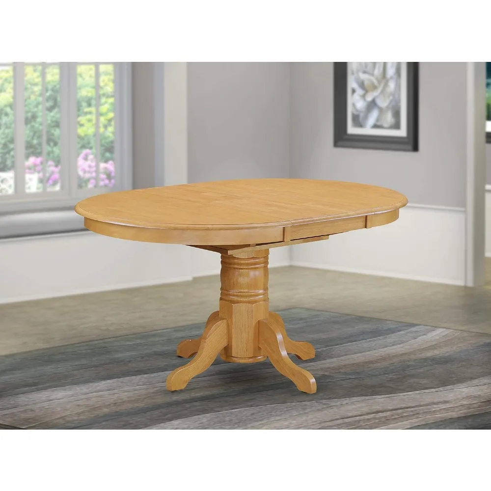 Modern Kitchen Table - an Oval Dining Table Top with Butterfly Leaf & Pedestal Base, 42x60 Inch, Oak