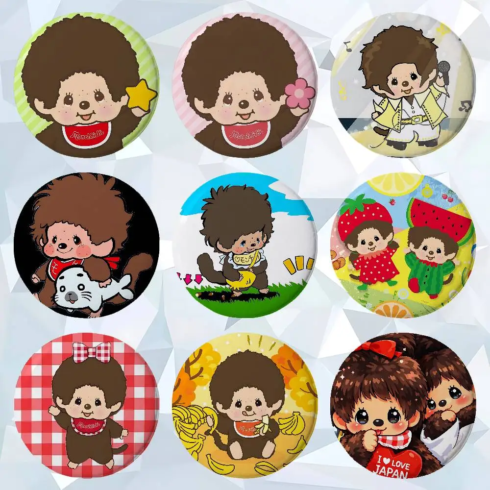 Cartoon M-Monchhichi Premium Tinplate Round Lapel Pins: Cute Badge Brooches For Shoulder Bag Accessories, Souvenir Gifts
