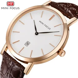 MINI FOCUS 0108G Men's Quartz Watch Business Fashion Date Analog Display Genuine Leather Strap Wrist Watches for Male Gift