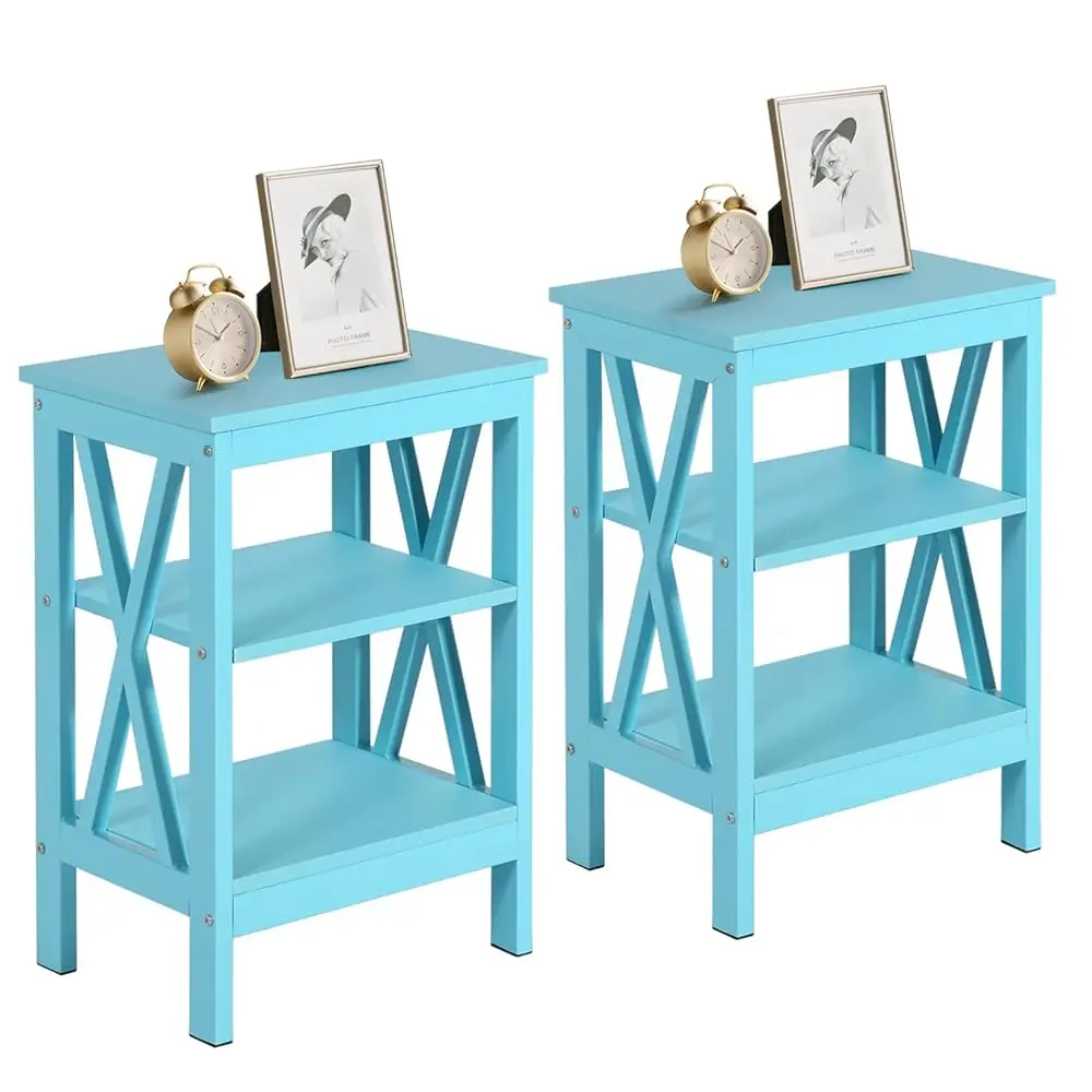 

Nightstands Side/End Table With Storage Shelf Nightstands For Children'S Room Living Room Bedroom, Set Of 2, Light Blue