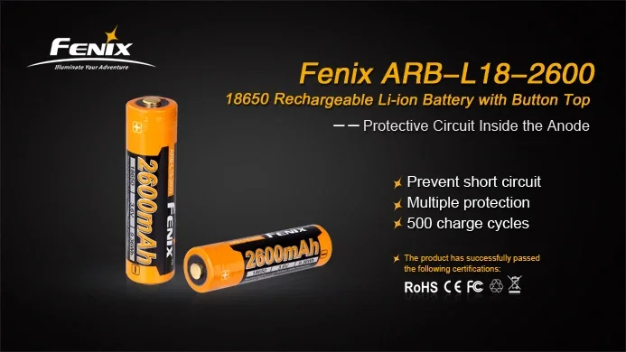 Original Fenix ARB-L18-2600 3.6V 2600mAh 18650 Rechargeable Li-ion Battery For CL26R,HM60R...