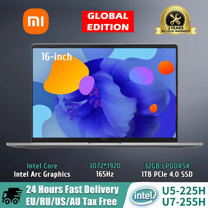 Xiaomi REDMI Book Pro 16 Laptop Intel Arc Graphics Ultra5-225H Ultra7-255H 32GB+1TB SSD 3.1K 165Hz Notebook PC 99Wh Battery