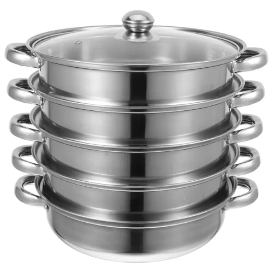 

Stainless Steel Steamer Pot 5 Tier Multifunctional Stockpot 12.20 Inch Soup Steam Pot Space Saving Kitchen Cookware for Family