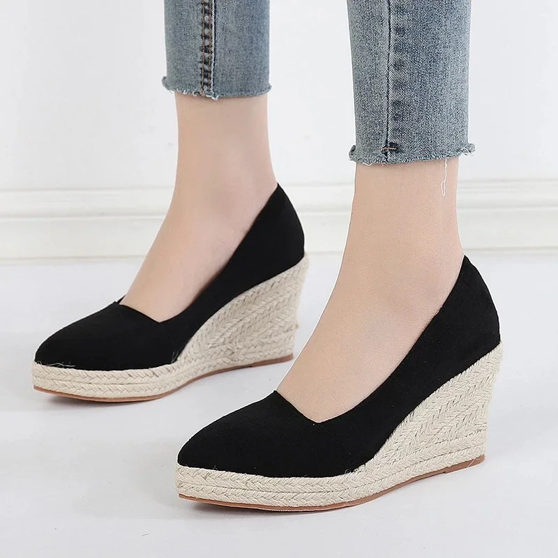 YAERNI Spring Summer Shoes Women Heeled Shoes Ladies Wedge Heels Retro Brand Women Pumps Casual Woman Wedges 8cm Big Size 4