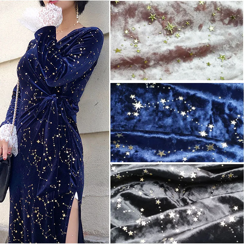 

100*145CM Gold velvet Diamond star bronzing fabric for dress elastic force thin soft DIY quilting Handmade flannel patchwork