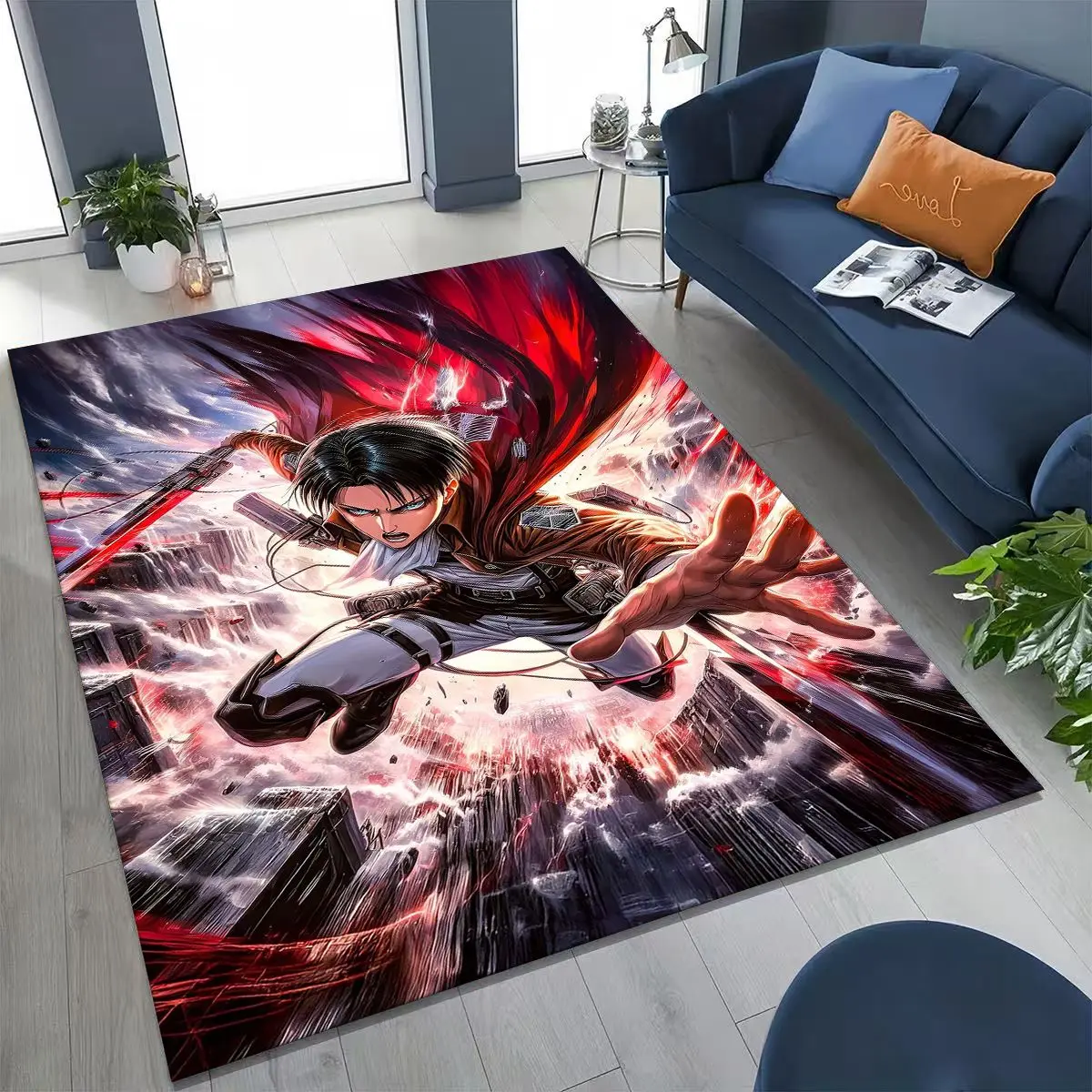 Karpet Kartun Anime Attack On Titan Eren Mikasa Baru 2026 untuk Kamar Tidur Ruang Tamu Sofa Dekorasi Keset Rumah, Karpet Lantai Anti-selip Anak-anak
