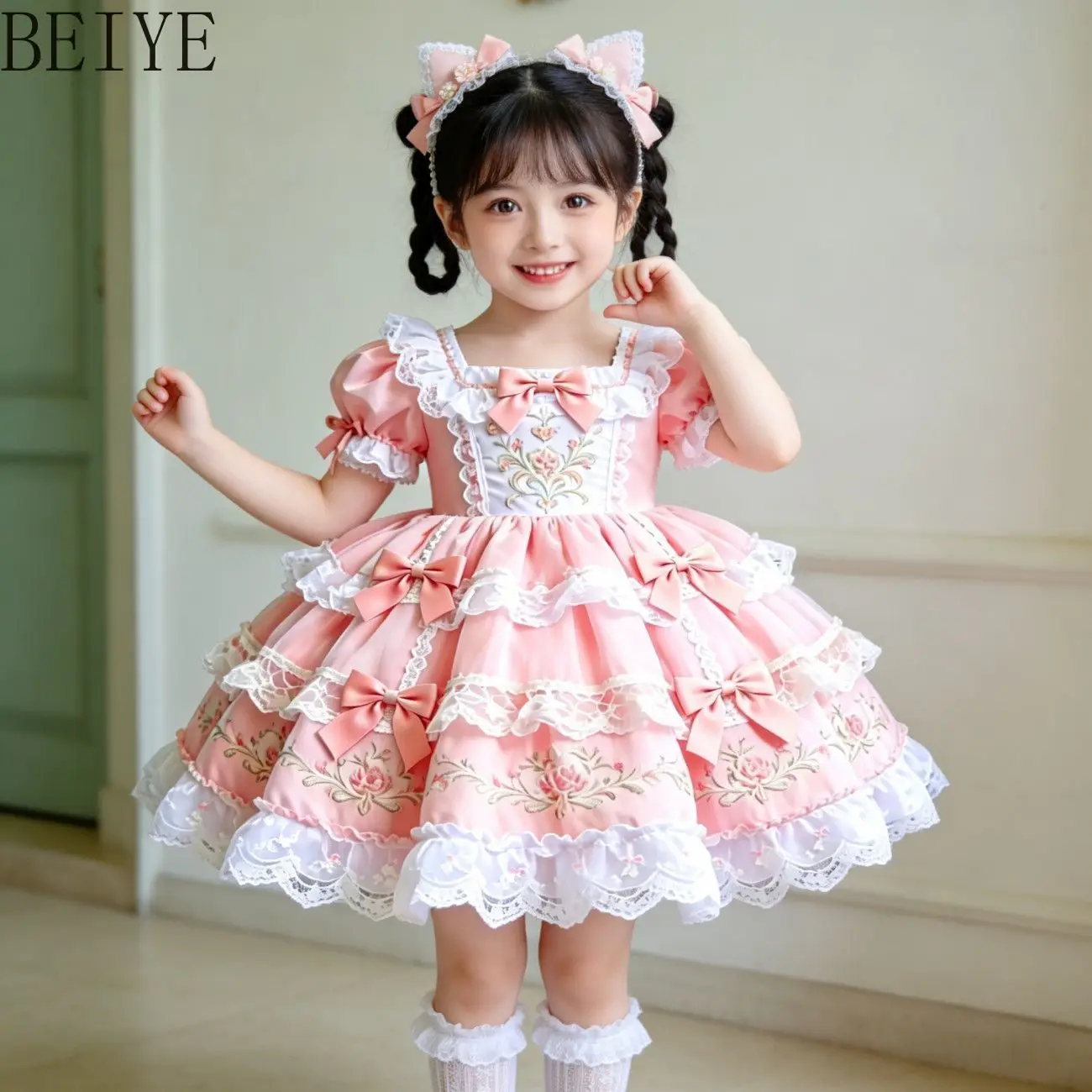 

2026 New Kawaii Girls' Lolita Dress Embroidered Children's Birthday Party Lolita Style Sweet Princess Dresses for Kids Summer