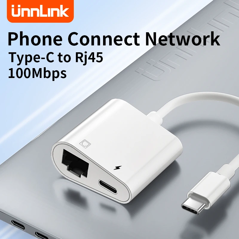 

Unnlink USB C Ethernet Adapter Type C To RJ45 100Mbps Network Card Hub With Charging for Desktops Plug and Play Phone Connect