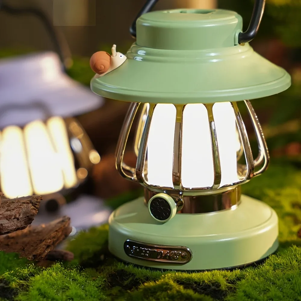 ​​Retro Snail Camping Night Light - Portable Rechargeable Outdoor Tent Light for Courtyard Atmosphere​​