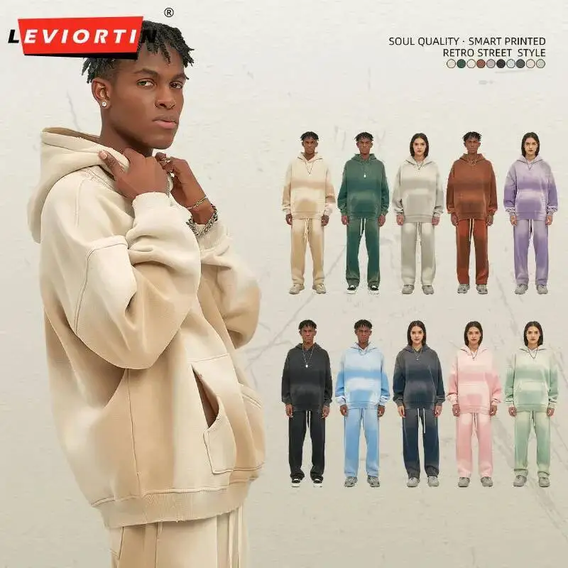 الرجال 360gsm الوزن الثقيل هوديس بلوزات الخريف/الشتاء بلون سميكة الصوف الدافئة رذاذ مصبوغ أبلى البلوز مقنعين معاطف