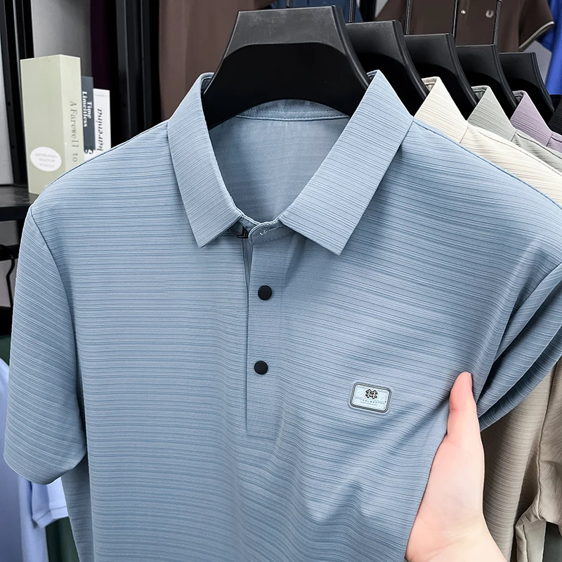 

Высококачественные мужские рубашки с короткими рукавами POLO летние модные воротники дизайнерские логотипы ледяные шелковые воздухопроницаемые футболки для Коммерческий отдыха
