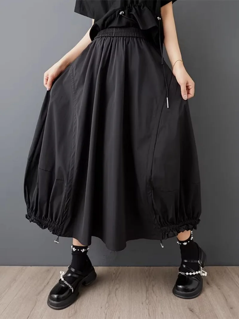 

Юбка-трапеция женская на шнуровке, весна-лето 2026, модный дизайн, однотонная, универсальная, свободного кроя, больших размеров, j111