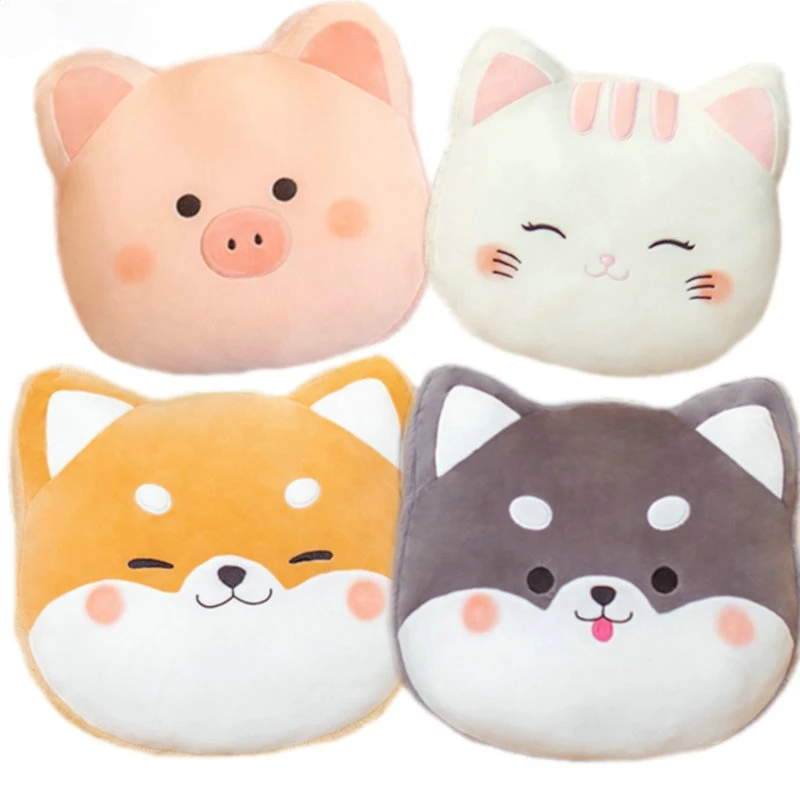 40cm Cute Shiba Inu Dog Husky Big Head Plush Pillow Cartoon Stuffed Animals Pink Piggy White Cat Sleeping Nap Pillow for Kids