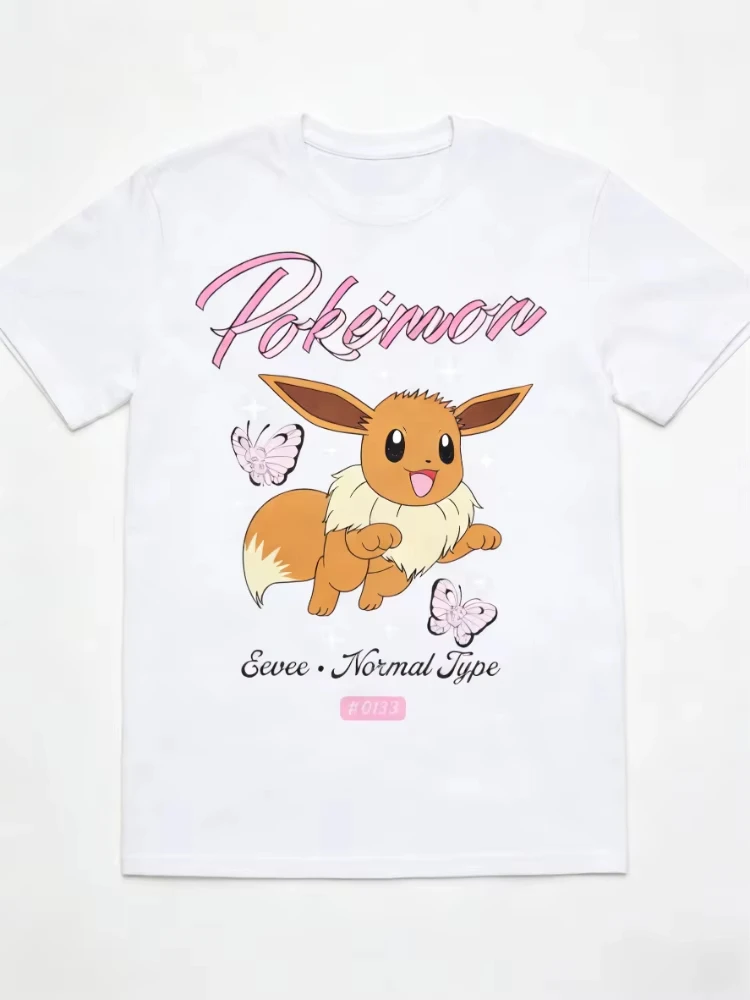 Bandai Nieuwe Pokemon Genie Eevee Vlinderprint Hoge kwaliteit mode heren korte mouw ouder-kind losse comfortabele T-shirt