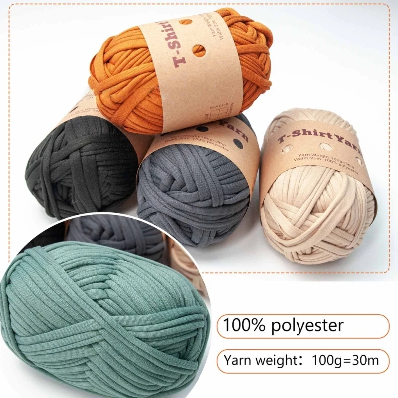 Thick Knitting Yarn, Elastic Fabric Cloth T Shirt Yarn, Spaghetti Yarn for Hand DIY Bag Blanket Cushion Crocheting KXRE