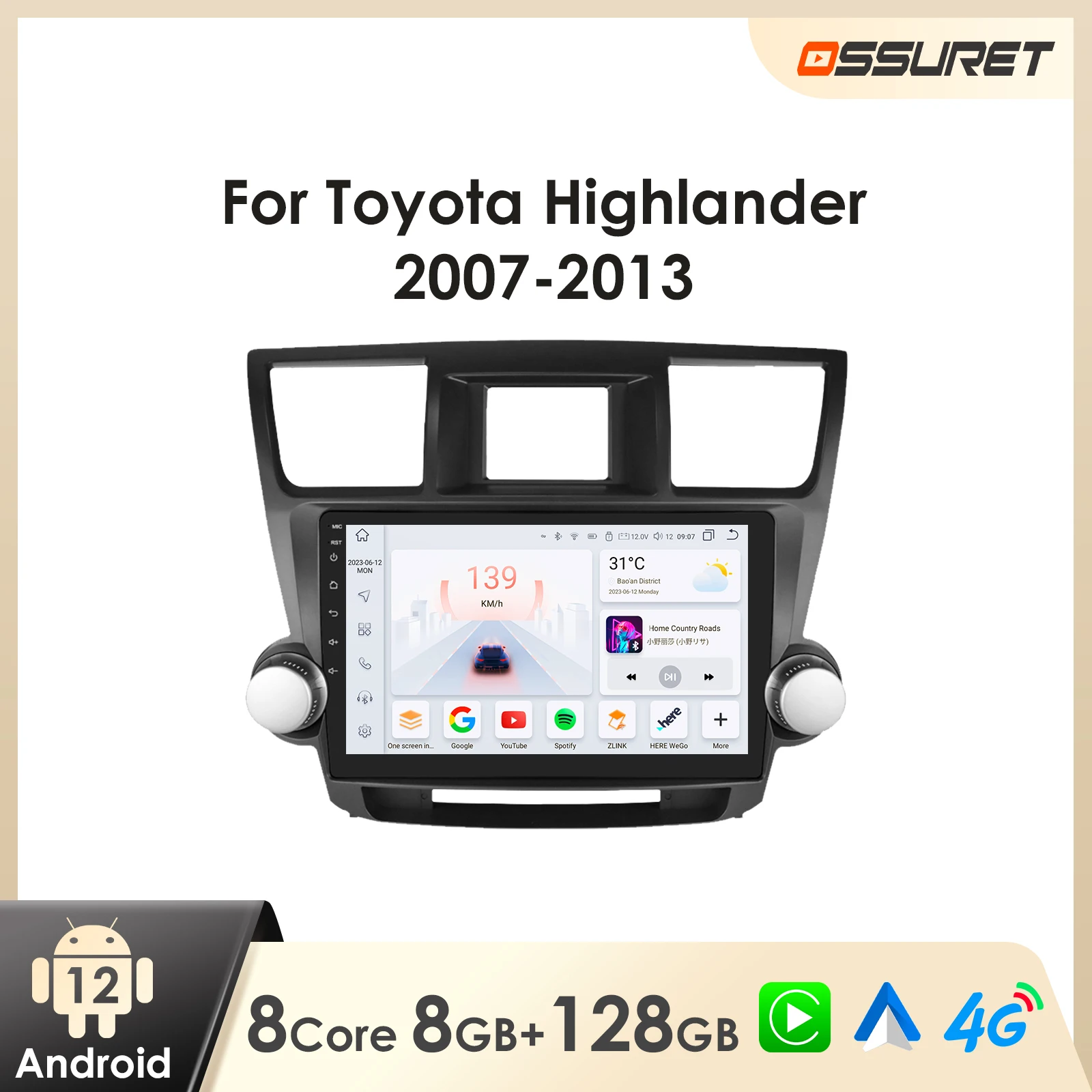 Android Car Radio for Toyota Highlander 2 XU40 2007-2013 Car Multimedia Android Auto Carplay 7862 Car Intelligent Screen Player