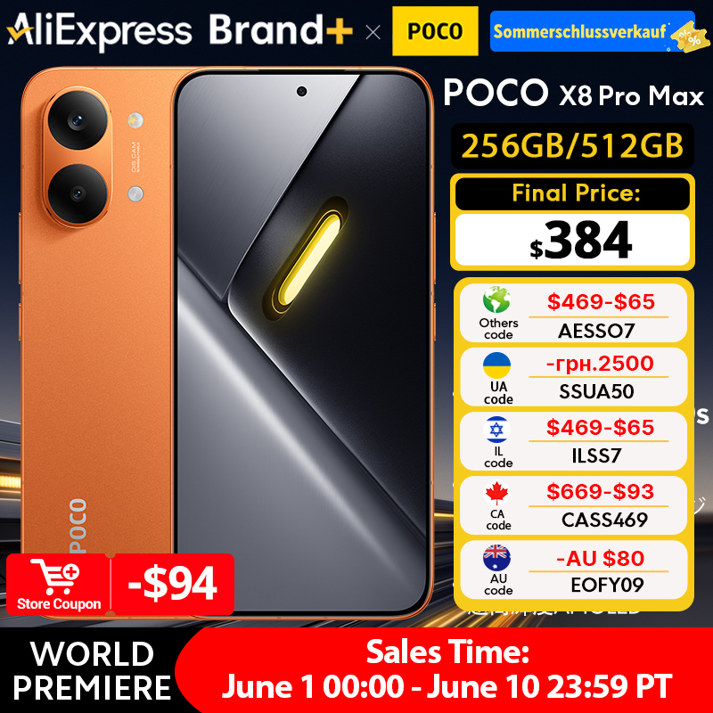  Global Version POCO X8 Pro Max 8500mAh Smartphone Dimensity 9500s 6.83'' 1.5K 120Hz Ultra-Bright AMOLED Display