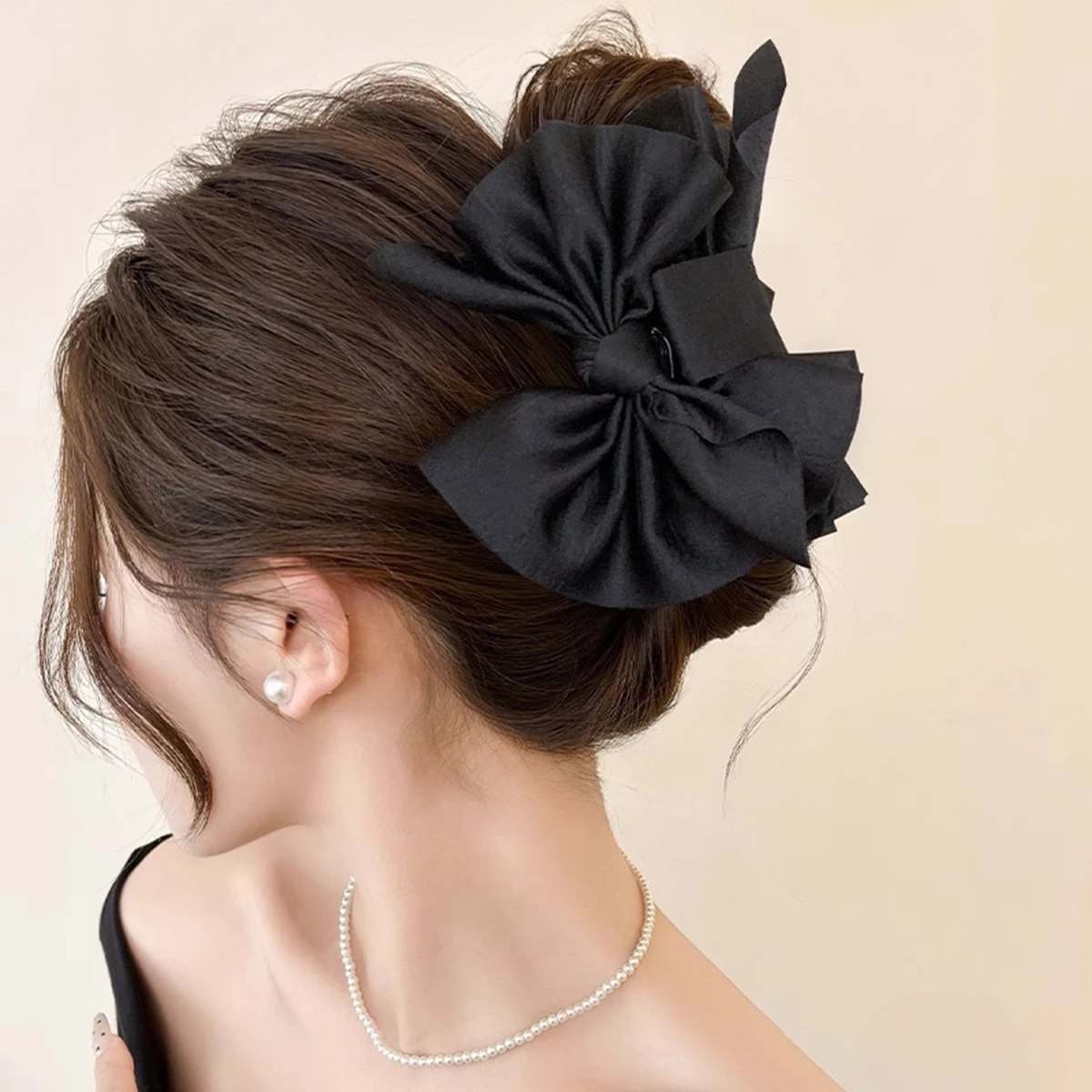 1 مشبك إكسسوار شعر على شكل فيونكة كبيرة باللونين الأبيض والأسود، مشبك إكسسوار للشعر، مشبك إمساك من القماش للنساء، غرا شعر كبير للخريف والشتاء #1