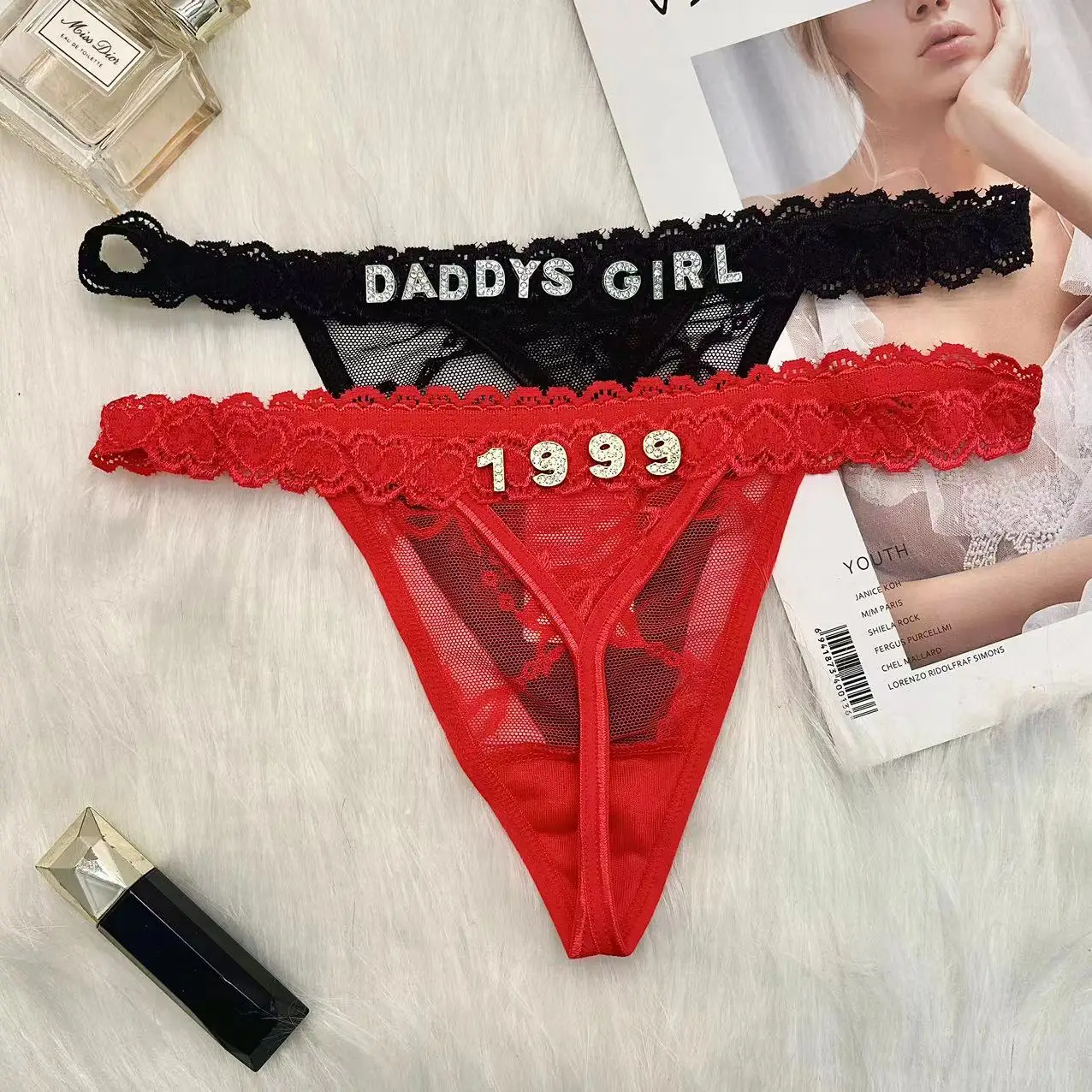 2-pack Personalized Thong with Name Women Custom Thongs Lingerie Panties G-String Custom Your Name Hotwife Daddy Thongs