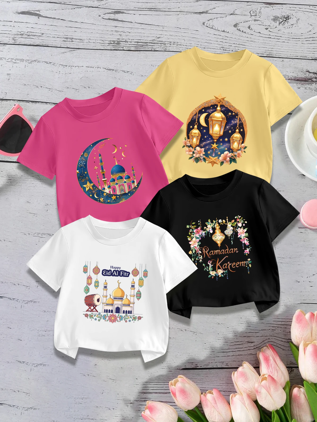 

4 предмета: летние футболки для девочек с милым принтом в виде замка и луны