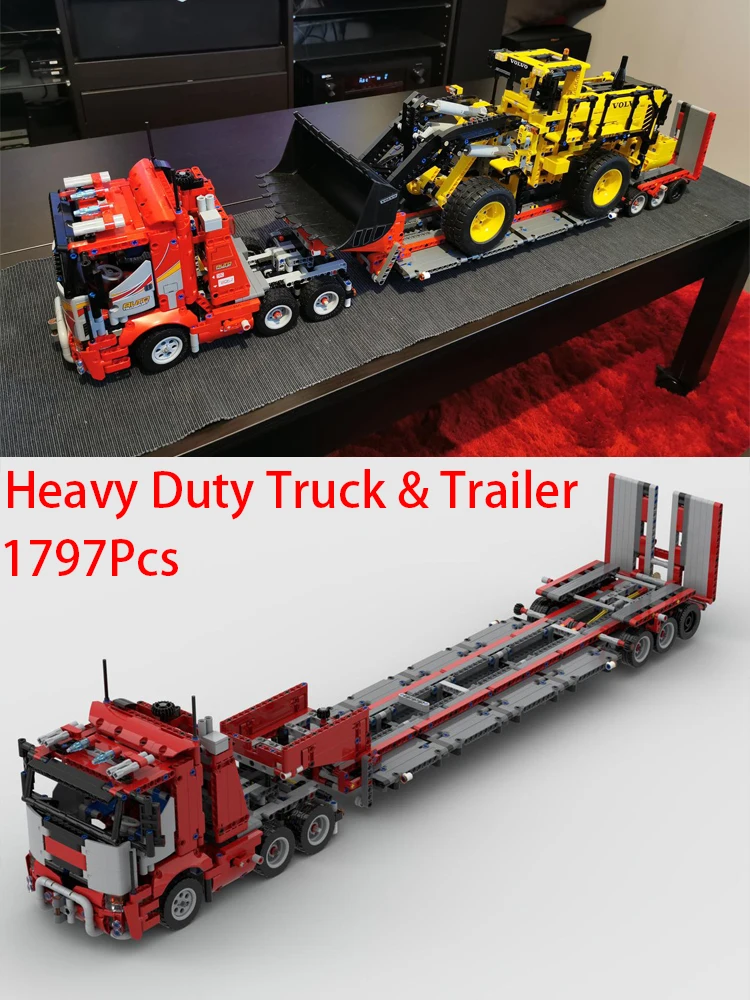 MOC Zware Vrachtwagen Trailer Met V6 Motor Compatibel 42030 L350F Wiellader Truck Bouwsteen DIY Baksteen Kinderen Speelgoed Gift - afbeelding 2