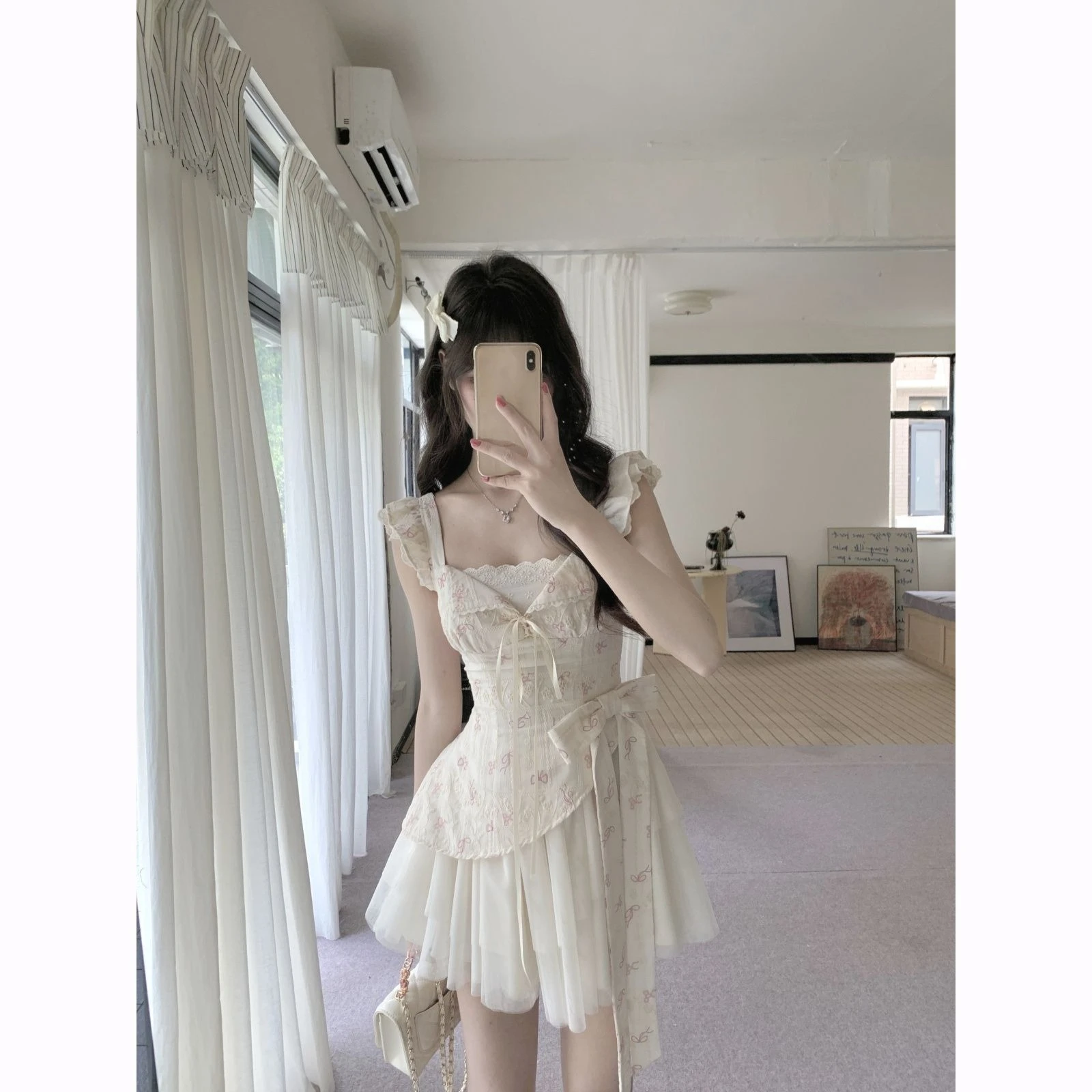 2000er Retro Vintage Minikleid Damen Spitze Ärmellos Japanischer Kawaii Lolita Abend Party Casual Chic Outfits Kleid Neu