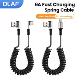 Olaf 6A USB C Cable 90 Degree Elbow USB Type C Cable For Iphone Xiaomi Huawei Spring Telescopic Car USBA/C To Type C Data Cable