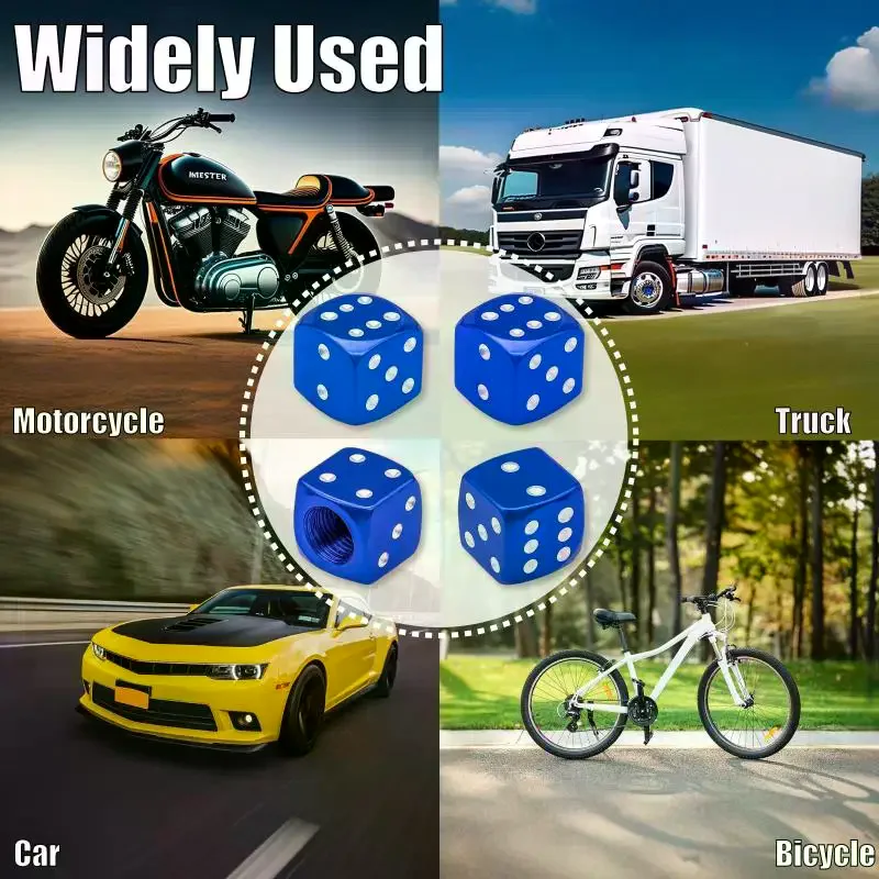 

4Pcs Aluminum Alloy Tire Valve Caps Dice Wheel Stem Tyre Tire Wheel Stem Air Valve Dust Cover For Car Truck Motorcycle Bike