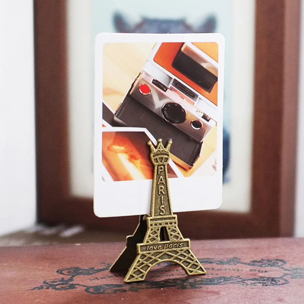 

12pcs Metal Message Holder Elegant Desk Clip Reusable Wedding Birthday Eiffel Tower Name Place Picture Sticks Photo
