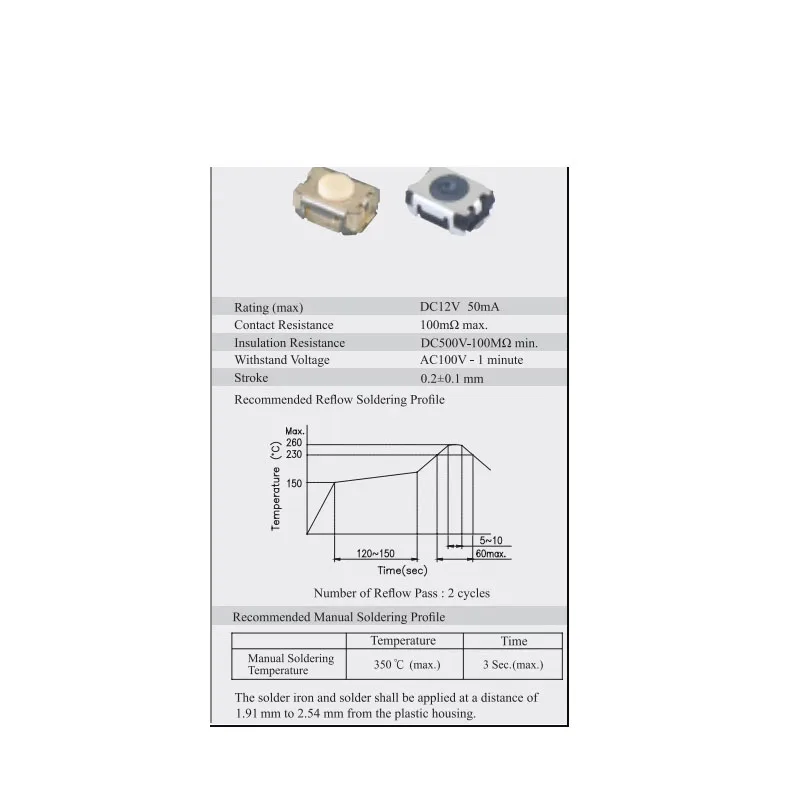 20pcs/lots Genuine Taiwan Tactile Switch 3*4*2.5 SMT 2-legged Pushbutton Micromotor without Fixed Point NTC018-BA1J-B250T