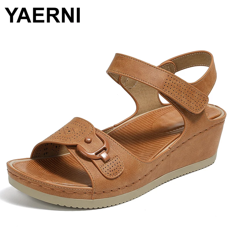 

Roman Breathable Sandals Summer Shoes Women 2024 Leather Chunky High Heels Casual Comfortable Beach Shoes Sandalias Femininas