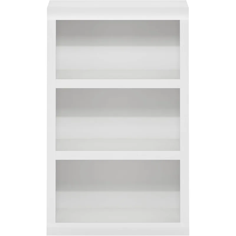 Rail 3-Tier Open Shelf Bookcase with Classic Style Edges, White