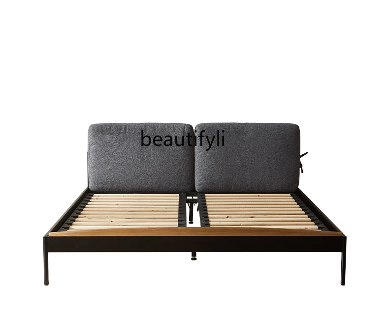 

Nordic FauxLeather 1.8 M Double Bed Simple and Modern Fabric Craft Small Apartment Italian Light Luxury Diablement Fort Iron Bed